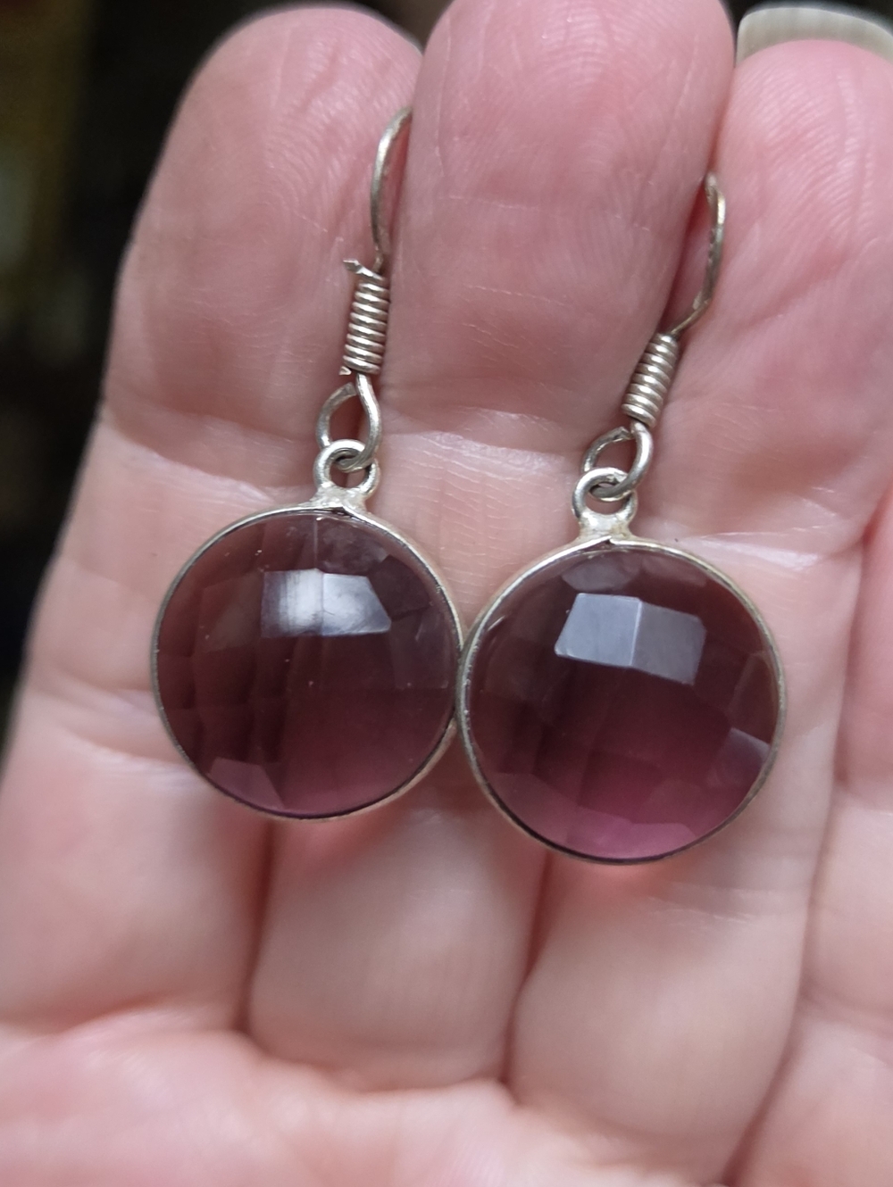 Amethyst Natural 13k Faceted Sterling Earrings - Picture 4 of 10